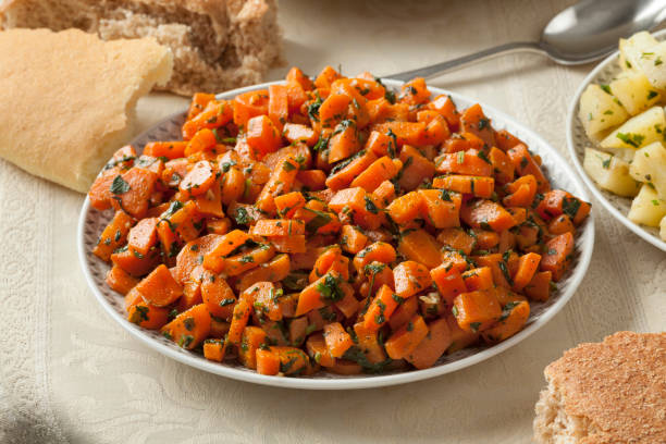 Traditional Moroccan carrot salad Traditional Moroccan carrot salad as a side dish moroccan culture stock pictures, royalty-free photos & images