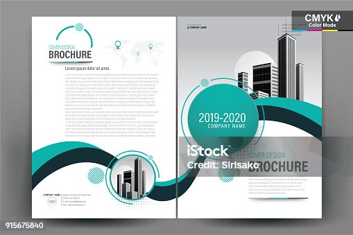 istock Brochure Flyer Template Layout Background Design. booklet, leaflet, corporate business annual report layout with teal and green curve on a white background template a4 size - Vector illustration. 915675840