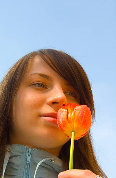 istock The girl with a flower 91567641