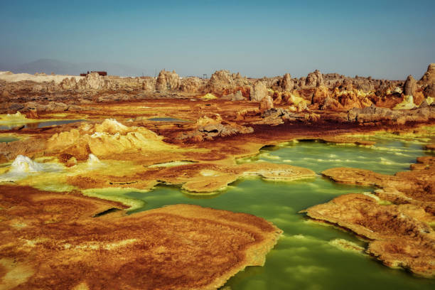 dallol, danakil-senke, äthiopien. der heißeste ort auf der erde. - ethiopia stock-fotos und bilder