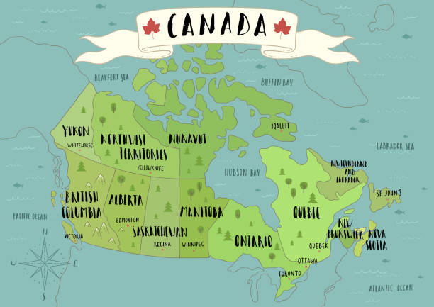 ilustraciones, imágenes clip art, dibujos animados e iconos de stock de mapa de ilustración de vector de canadá. - natural landmark nature recreational pursuit ontario