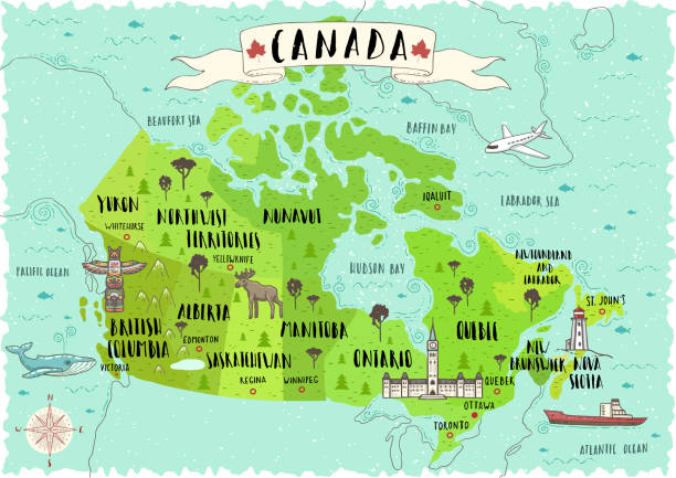 vintage mapa kanady z flagą. bardzo szczegółowa ilustracja wektorowa. - canadian province stock illustrations