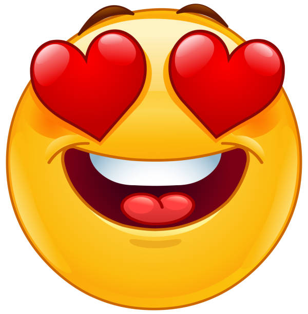 улыбающееся смайлик лицо с глазами сердца - flirting humor valentines day love stock illustrations