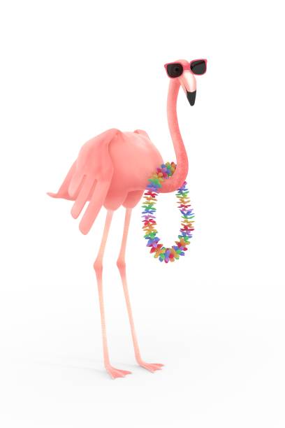 istock pink flamingo with sunglasses and flower garland 915688326