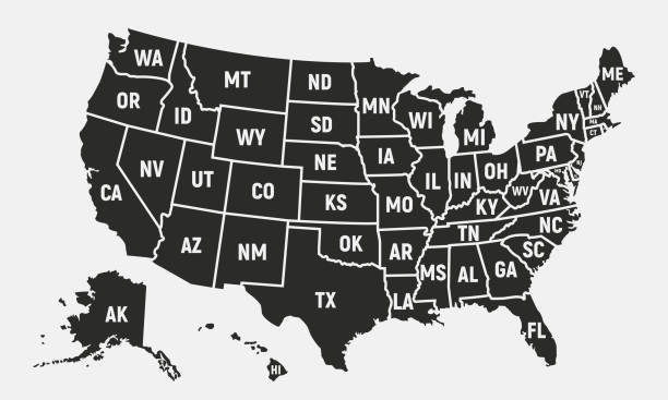 illustrations, cliparts, dessins animés et icônes de états-unis d’amérique carte avec des noms d’état court. fond des usa. illustration vectorielle - kansas map design state