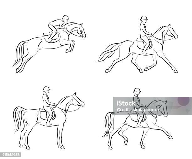 Dressage Set Stock Illustration - Download Image Now - Horse, Horseback Riding, Drawing - Art Product