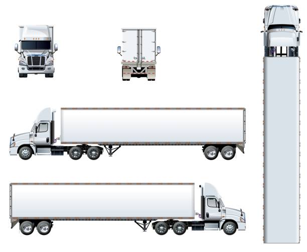 szablon ciężarówki wektora izolowany na białym - semi truck truck cargo container vector stock illustrations