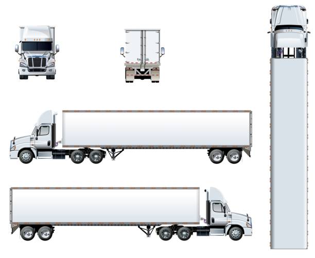 ilustrações de stock, clip art, desenhos animados e ícones de vector truck template isolated on white - semi truck cargo container mode of transport horizontal
