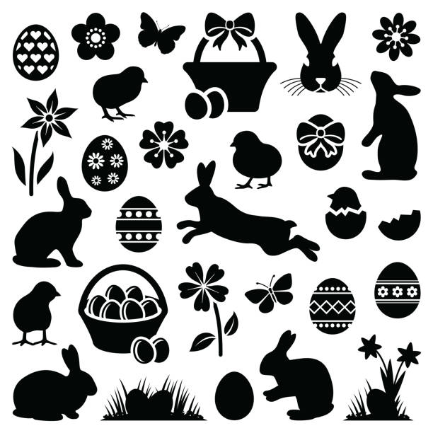 ilustraciones, imágenes clip art, dibujos animados e iconos de stock de silueta de pascua - young bird illustrations