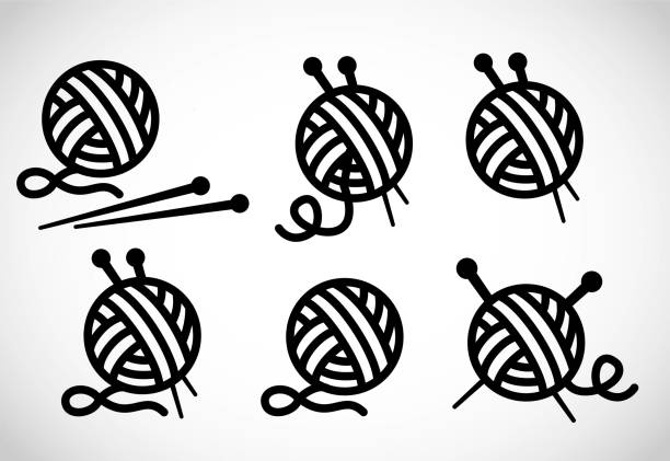 뜨개질 벡터 아이콘 - yarn ball stock illustrations
