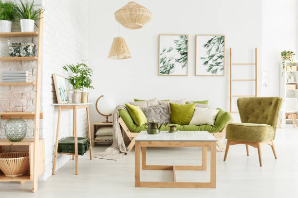 istock Cozy, green living room 915704088