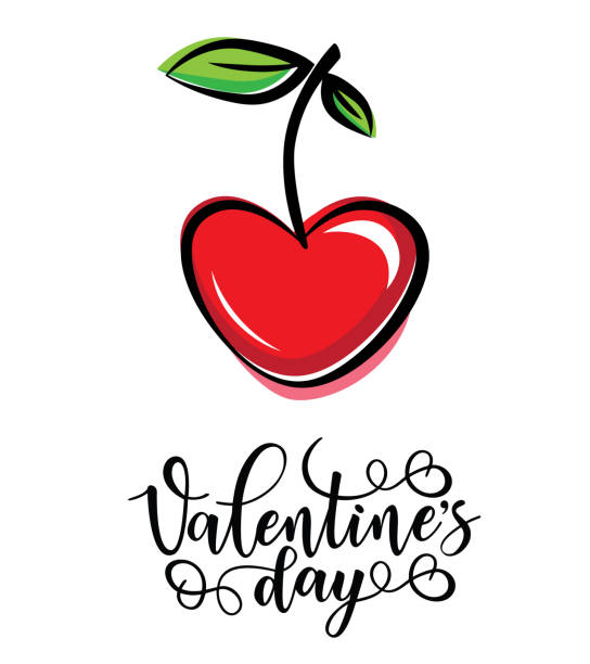 鼓舞人心的刻字海報 ' 情人節 ' 與紅櫻桃 - cherry valentine 幅插畫檔、美工圖案、卡通及圖標