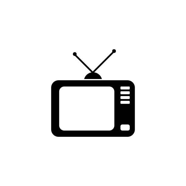 fernseher mit antenne, vektor icon - illustration - fernsehstudio stock-grafiken, -clipart, -cartoons und -symbole