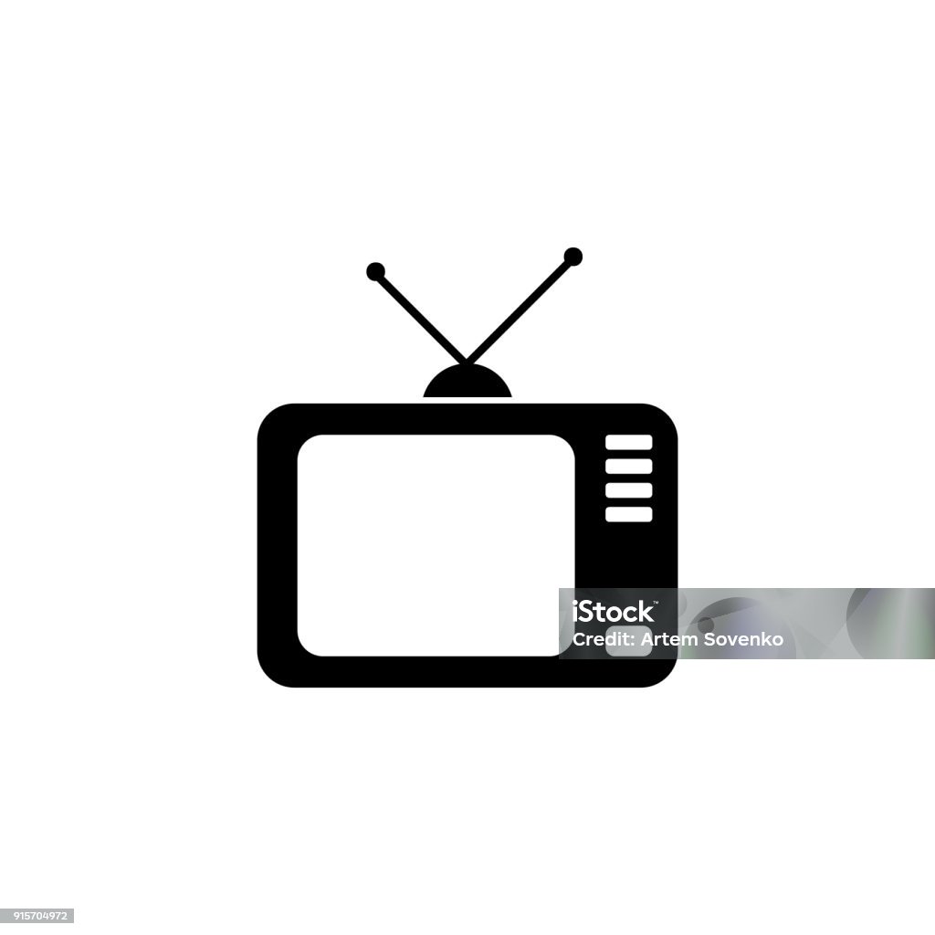 Телевидение с антенной, вектор значок - Иллюстрация - Векторная графика Телевизор роялти-фри