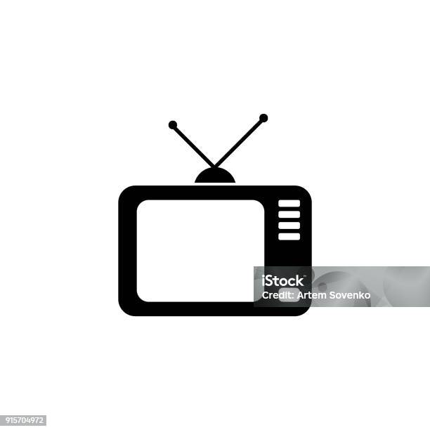 Television With Antenna Vector Icon Illustration Stock Illustration - Download Image Now