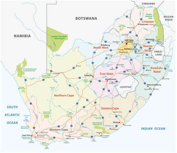 дорожная, административная и политическая векторная карта - south africa map africa durban stock illustrations