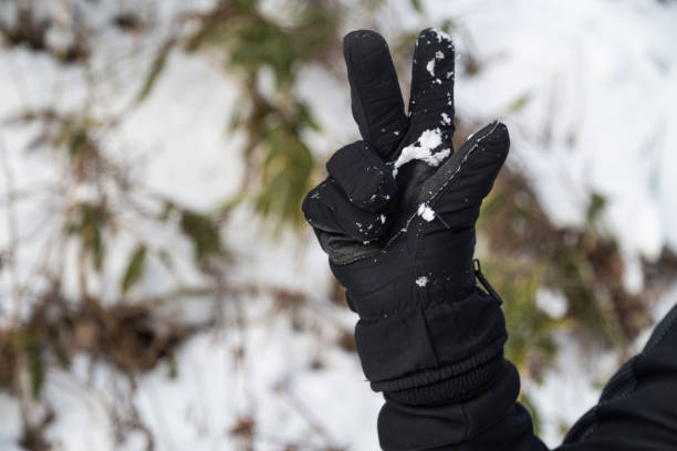 istock Hand in winter glove gesture number eight 915708406