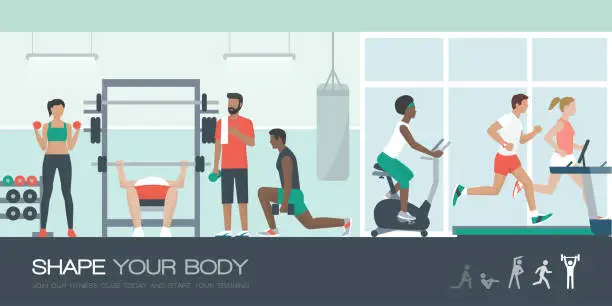Vector illustration of People exercising at the gym