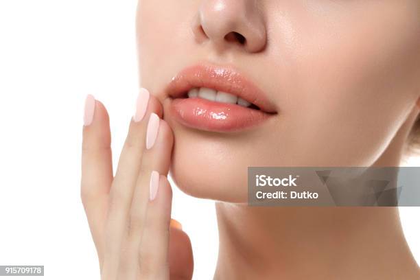 Close Up View Of Young Beautiful Woman Face Stock Photo - Download Image Now - Human Lips, Women, Beauty