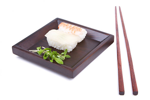istock Sushi, green and chopsticks 91571059