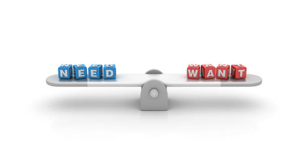 istock Seesaw with Need Want Buzzword Cubes - 3D Rendering 915723166