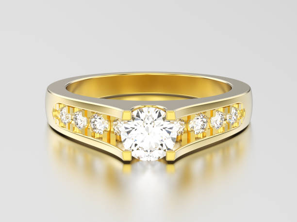 istock 3D illustration yellow gold decorative engagement wedding diamond ring 915723862