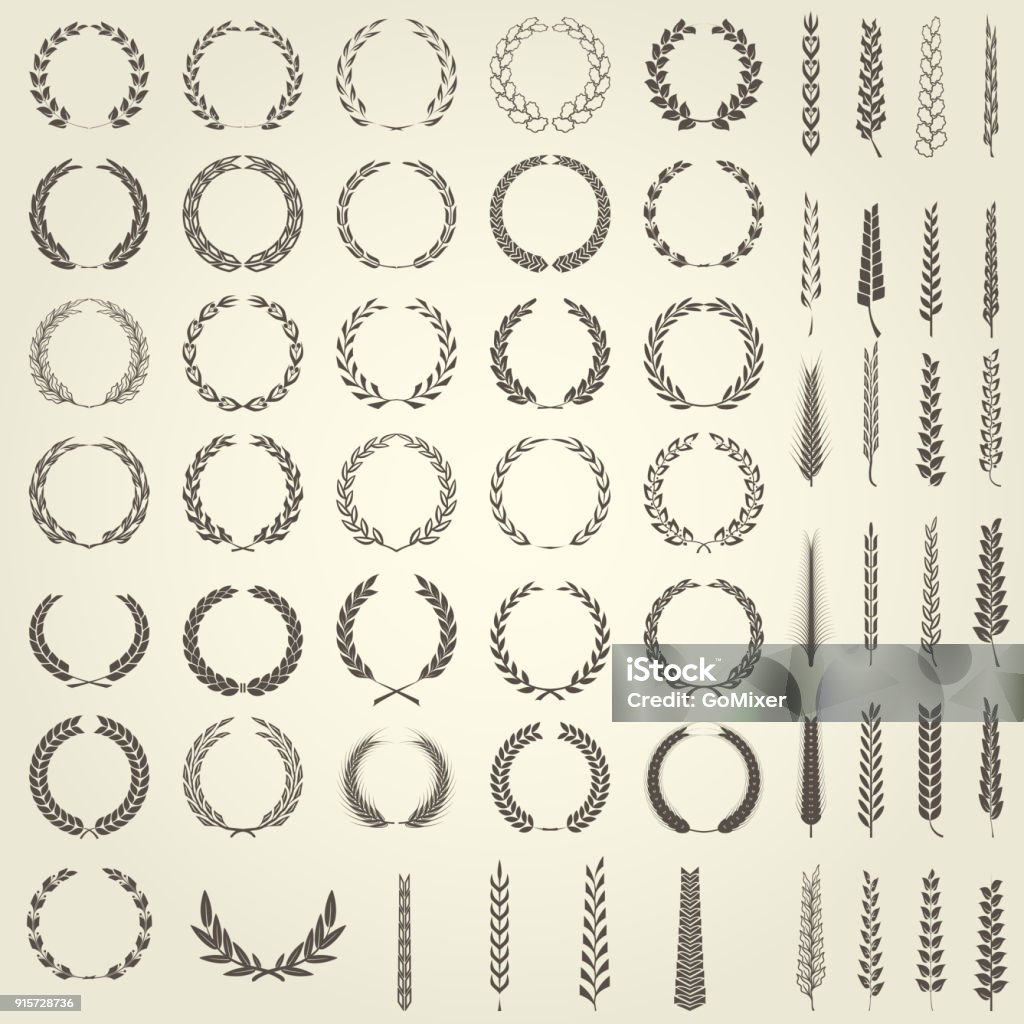 Set of Laurel Wreaths and ears of wheat in heraldic style Laurel Wreath stock vector