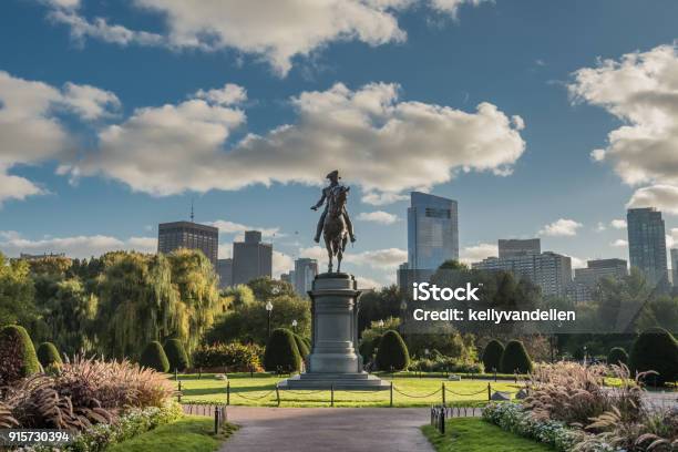 Washington Statue And Boston Skyline Stock Photo - Download Image Now - Boston - Massachusetts, Freedom Trail - Boston, Summer