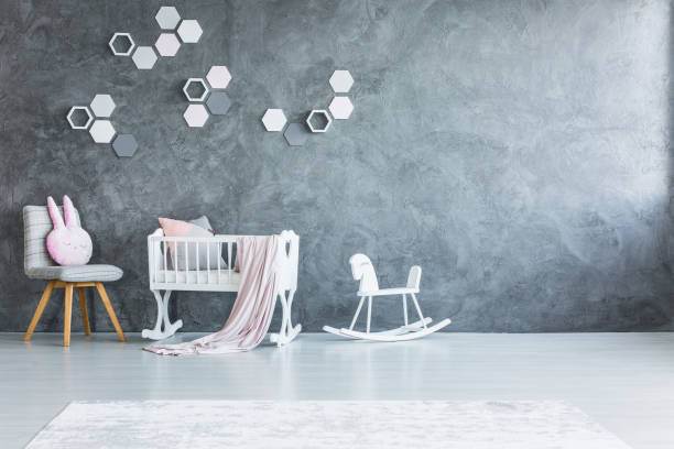 Nursery with cradle and rocking horse