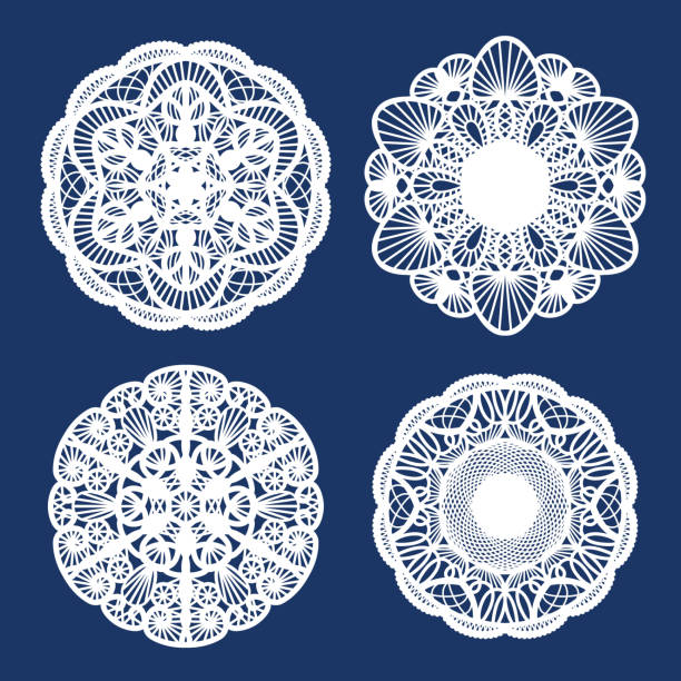 набор круглых узоров. кружевная салфетка - doily lace circle floral pattern stock illustrations