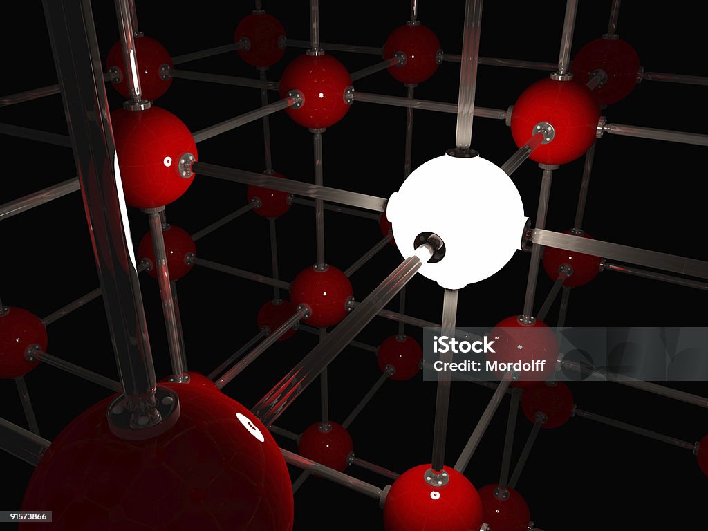 Cubic sieć z czerwoną piłkę - Zbiór zdjęć royalty-free (Budowa molekularna)