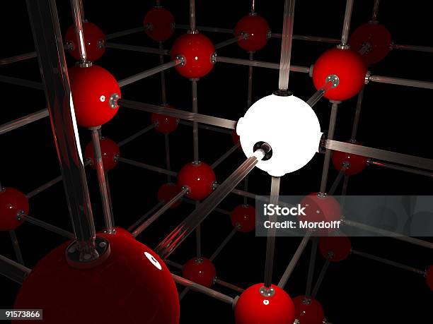 Cubic Sieć Z Czerwoną Piłkę - zdjęcia stockowe i więcej obrazów Budowa molekularna - Budowa molekularna, Konstrukcja szkieletowa, Rama