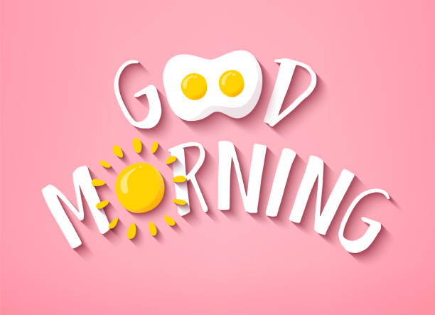 Good Morning Banner With Cute Text Sun And Fried Egg On Pink Background  Vector Stock Illustration - Download Image Now - iStock