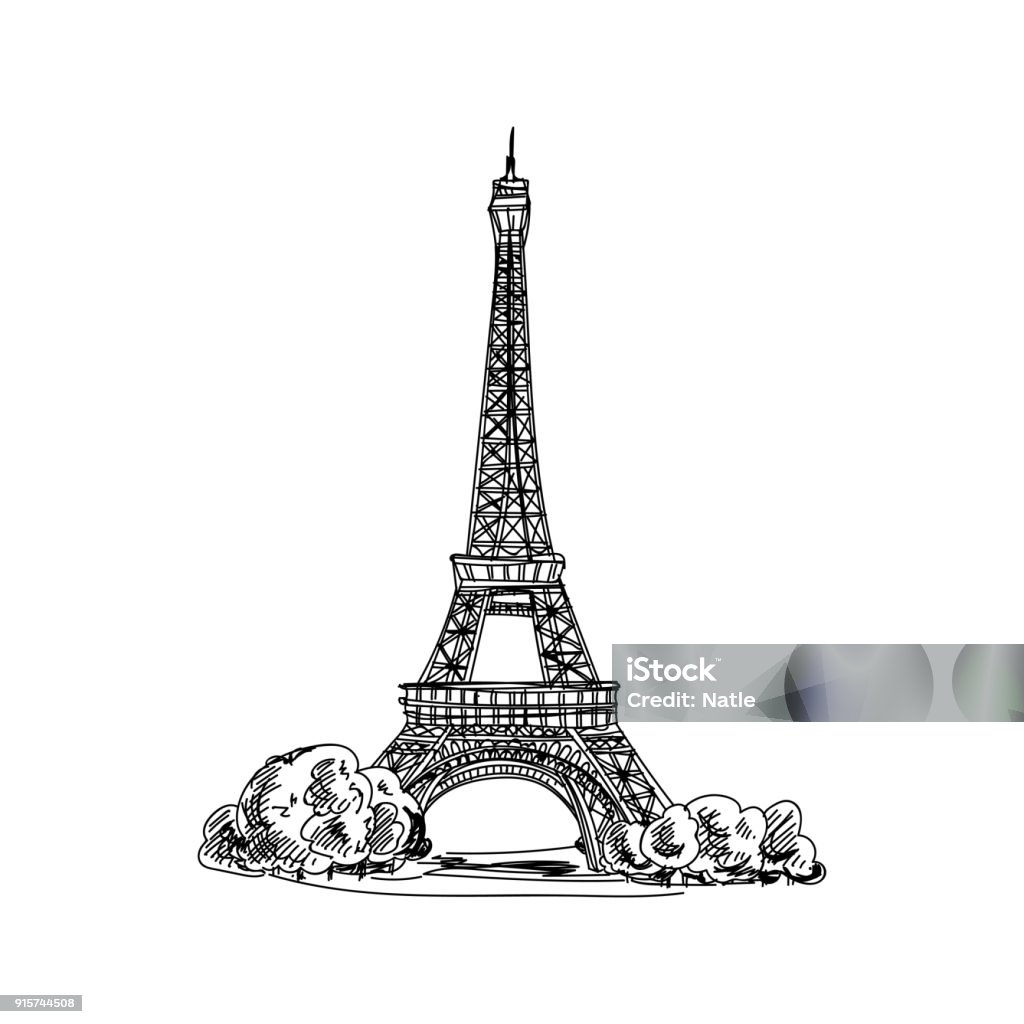 Beautiful vector hand drawn vintage france architecture Illustration. Beautiful vector hand drawn vintage france architecture Illustration. Detailed retro style images. Sketch element for labels and cards design. Eiffel Tower - Paris stock vector