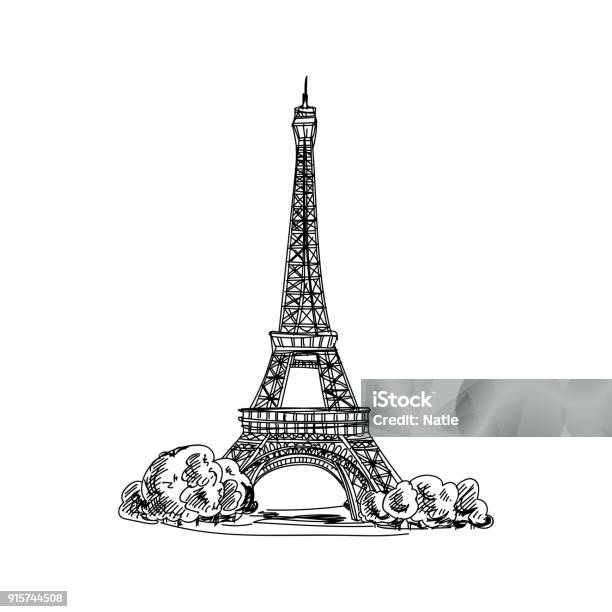 Beautiful Vector Hand Drawn Vintage France Architecture Illustration Stock Illustration - Download Image Now