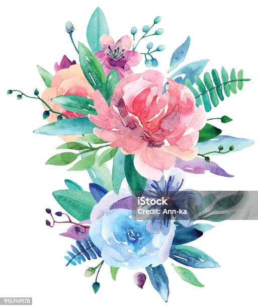 Aquarell Blumenstrauss Vektor Clipart Stock Vektor Art und mehr Bilder von Blume - Blume, Aquarell, Blumenbouqet