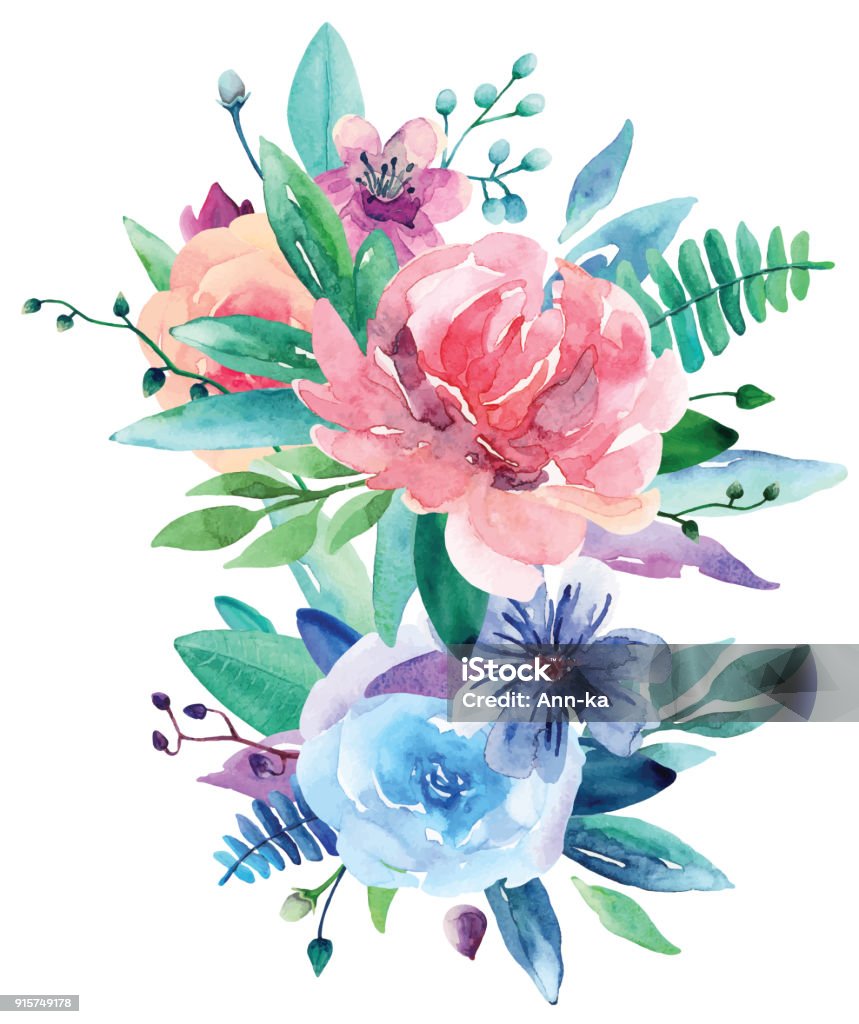 Watercolor bouquet vector clip art Watercolor bouquet vector clip art. Pink and blue floral illustration Flower stock vector