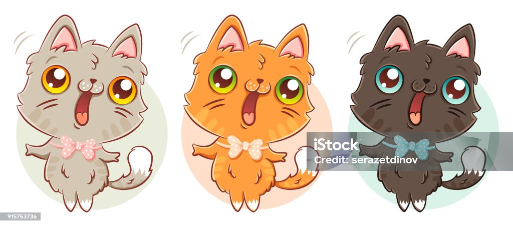cat in kawaii style. Vector set illustrations of a cute cat in kawaii style. Cute kitty different colors. Domestic Cat stock vector