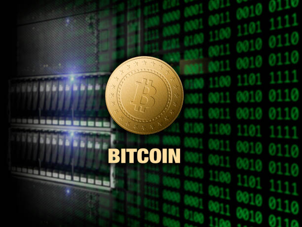 서버와 디지털 코드 배경에서 골든 bitcoin - crypto wodl 뉴스 사진 이미지