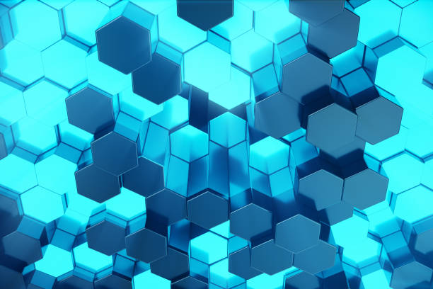 istock 3D illustration Abstract blue of futuristic surface hexagon pattern with light rays. Blue tint hexagonal background. 915765166