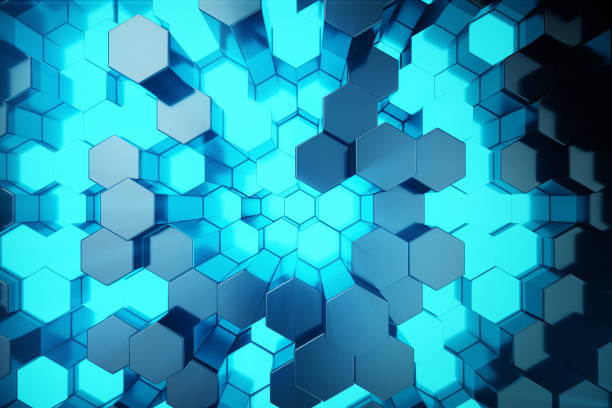 istock 3D illustration Abstract blue of futuristic surface hexagon pattern with light rays. Blue tint hexagonal background. 915765170