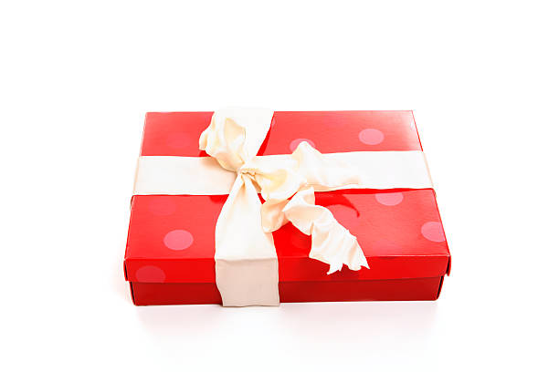 istock Red box tied with cream ribbon bow 91577243