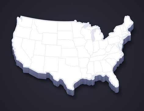 United States 3D continental map with space for copy.