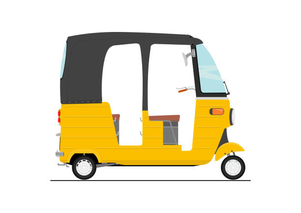 ilustrações de stock, clip art, desenhos animados e ícones de simplified cartoon motor rickshaw. - jinrikisha thailand tuk transportation