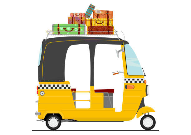 ilustrações de stock, clip art, desenhos animados e ícones de simplified cartoon motor rickshaw. - jinrikisha thailand tuk transportation