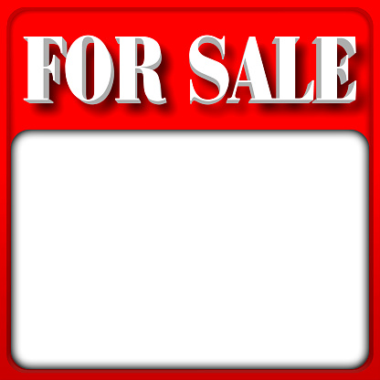 Bold Text FOR SALE, White Copy Space, 3D Illustration, Red Background.