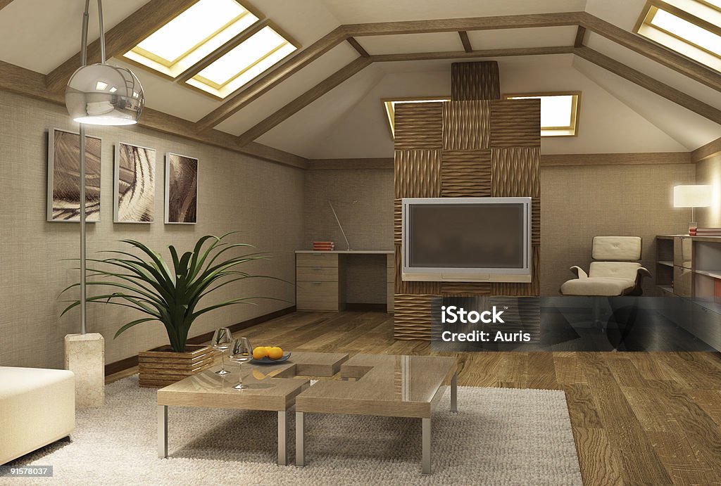 Ammezzato moderna interno 3d - Foto stock royalty-free di Ambientazione interna