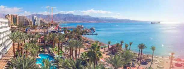 Eilat is a famous serene location that is a very popular tropical getaway for Israeli and European tourists. Image slightly toned for inspiration of idyllic style
