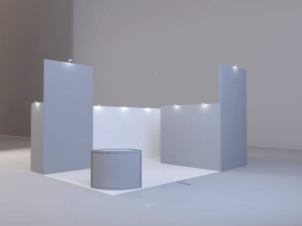 istock Exhibition stand, 3D rendering visualization of exhibition equipment, Advertising space on a white background 915791694