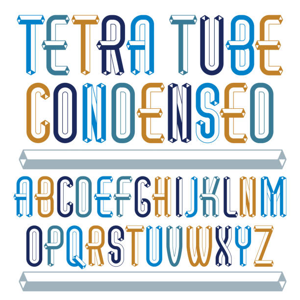 istock Vector fun capital English alphabet letters collection. Retro condensed font, script from a to z can be used in art  poster art. Made with industrial 3d tetra tube design. 915792964